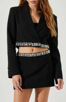 ASTR the Label Hazel Crystal Embellished Crop Blazer