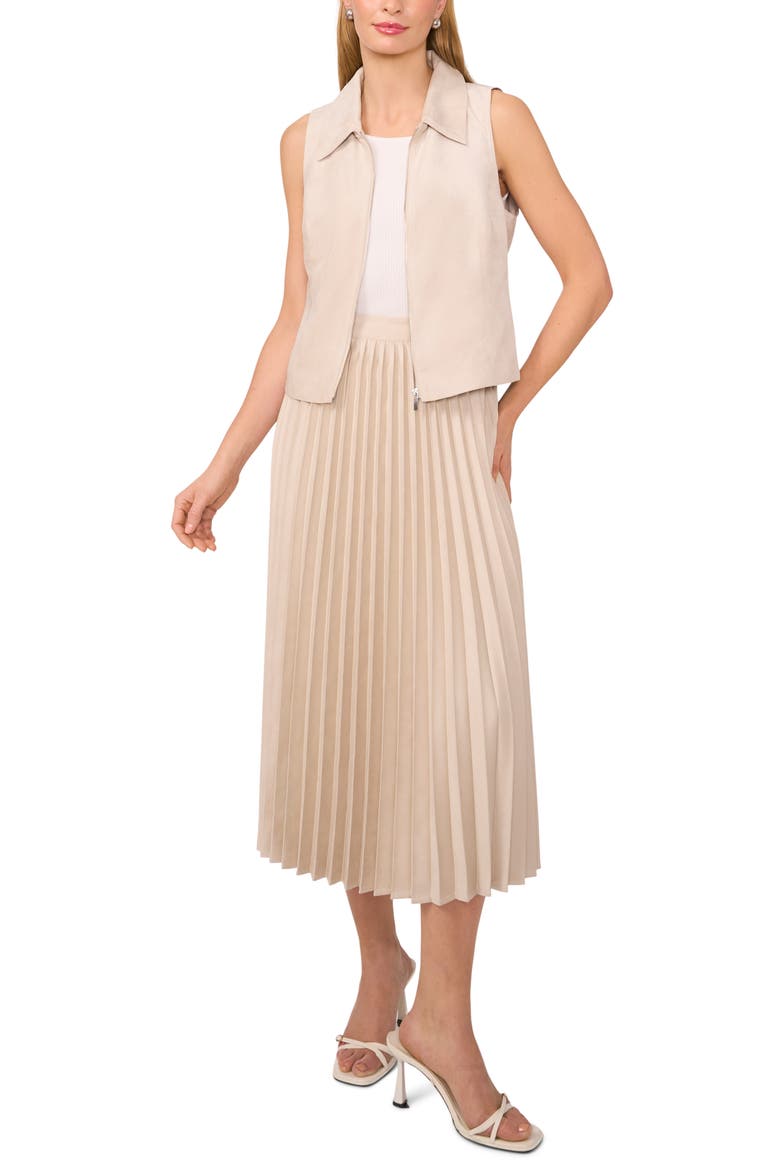 Pleated A-Line Faux Suede Midi Skirt, Alternate, color, FLAX TAUPE