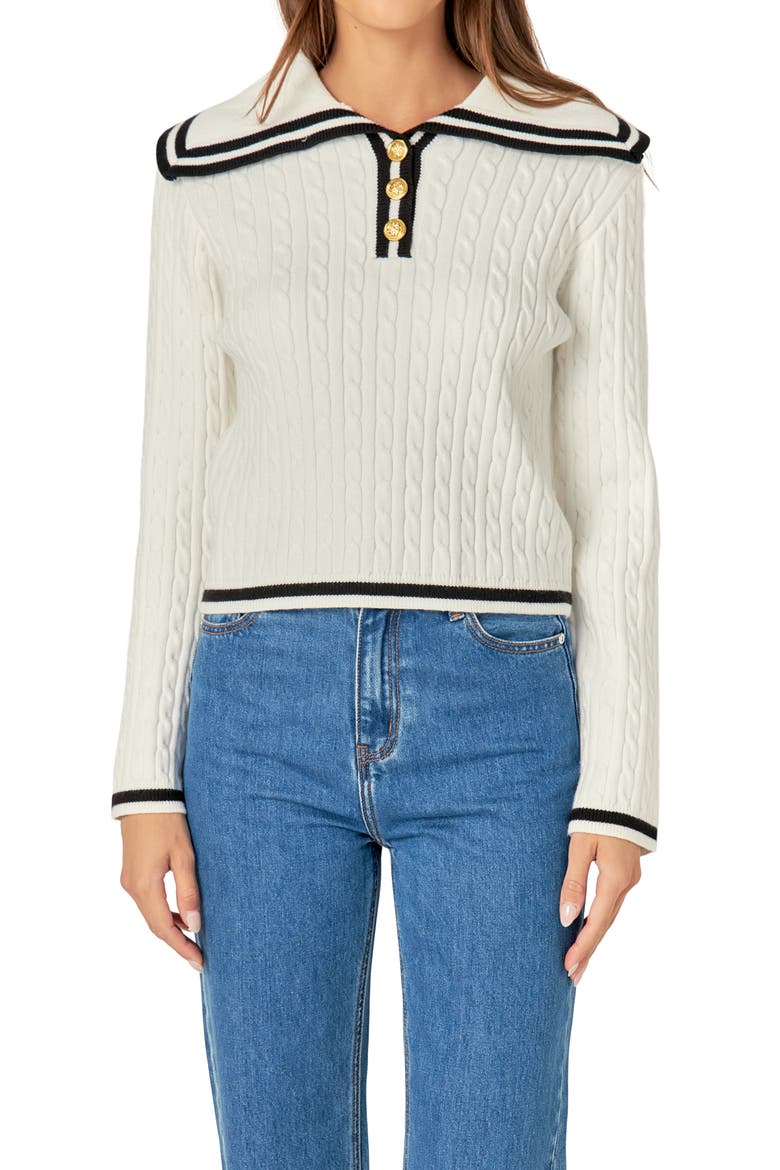 Sailor Stripe Cable Sweater, Alternate, color, OFF WHITE