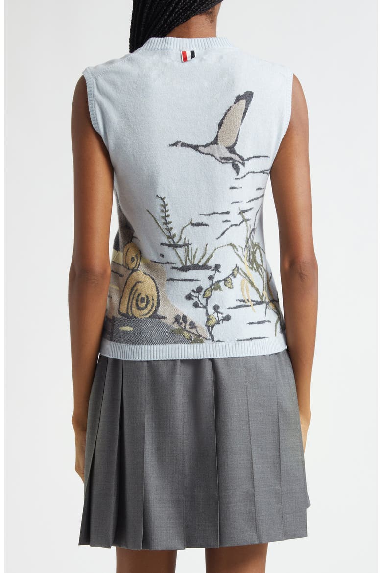 Seasonal Print Sleeveless Cashmere Sweater, Alternate, color, LIGHT BLU