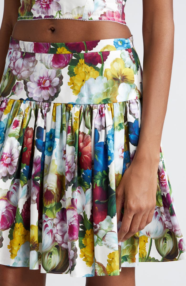 Dolce&Gabbana Nocturnal Floral Print Pleated Cotton Poplin Skirt, Alternate, color, 