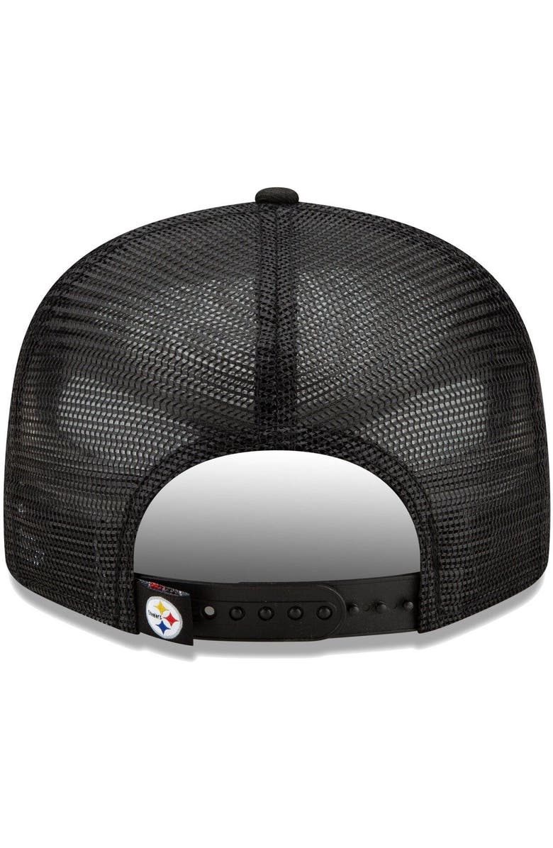 New Era Men's New Era Black Pittsburgh Steelers Script Trucker 9FIFTY Snapback Hat, Alternate, color, 