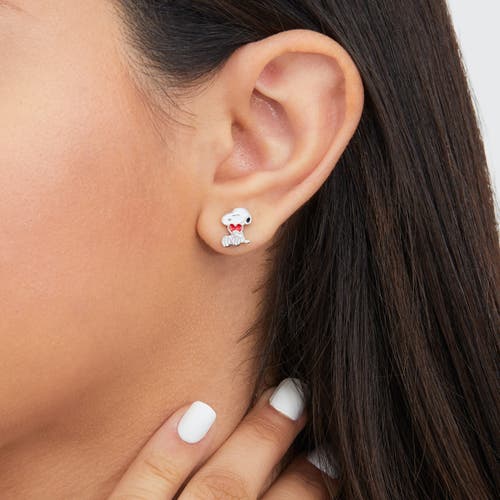 Peanuts Snoopy Heart Stud Earrings, Silver Plated In Silver