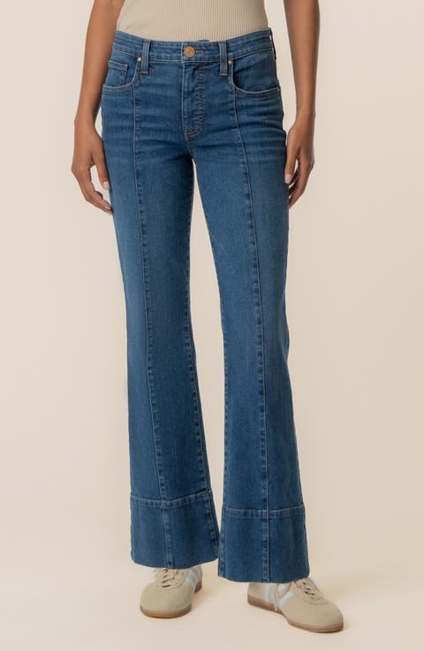 Kelsey High Waist Raw Hem Ankle Flare Leg Jeans