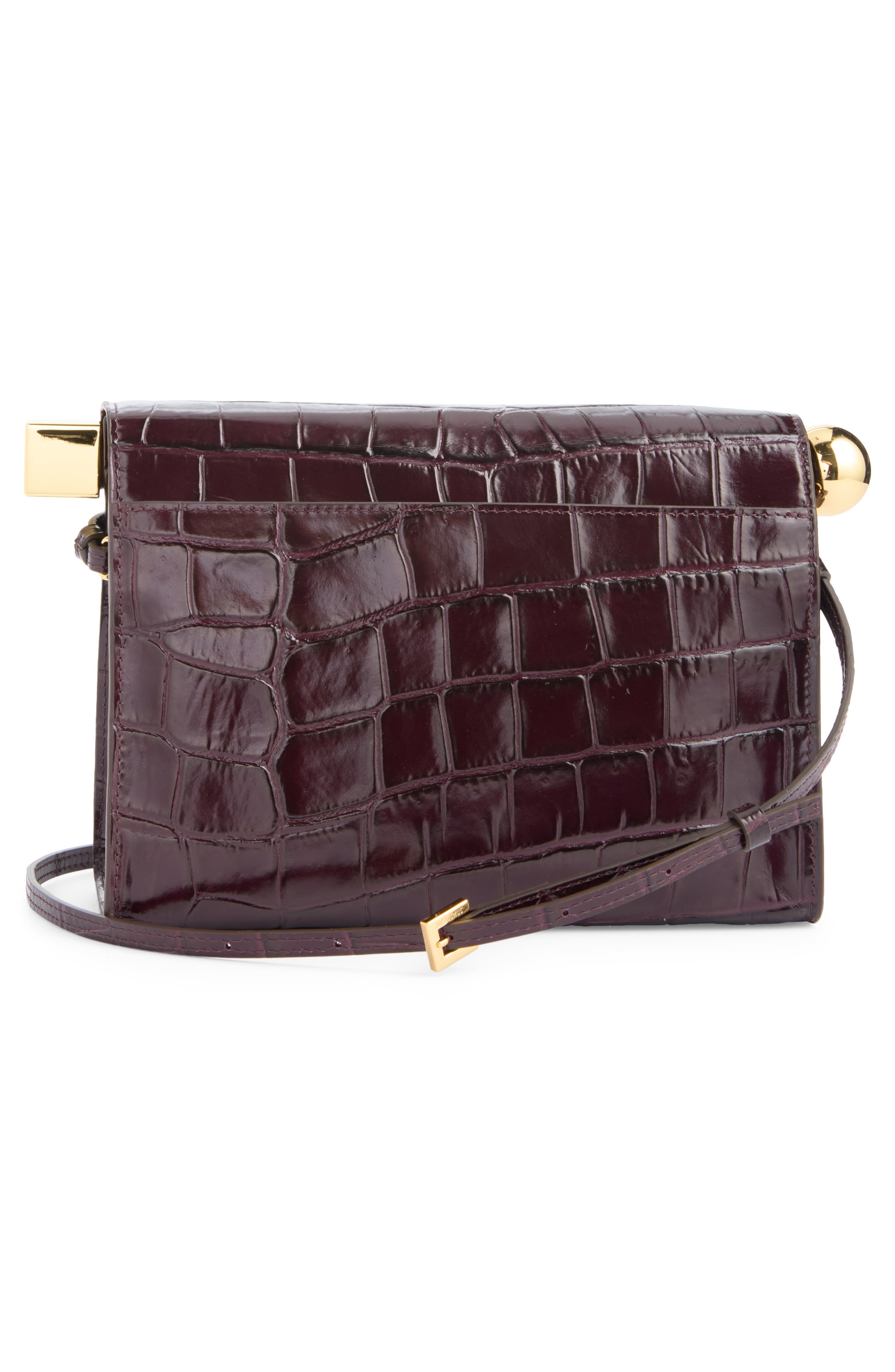 Le Sac Rond Carré Croc Embossed Leather Clutch, Alternate, color, DARK BURGUNDY 495