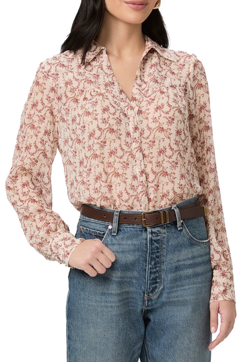 Gardener Floral Silk Button-Up Shirt, Main, color, CREAM/ FLAGSTONE