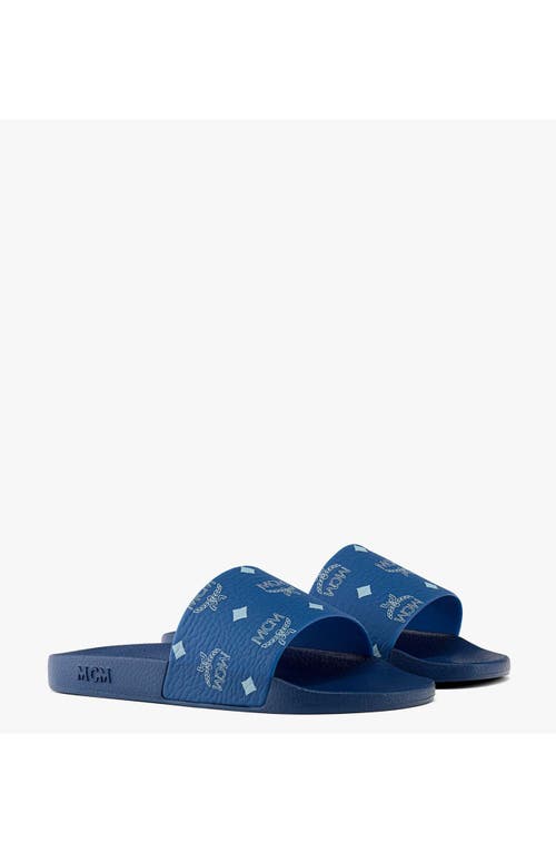Mcm Monogram Print Rubber Slides In Blue