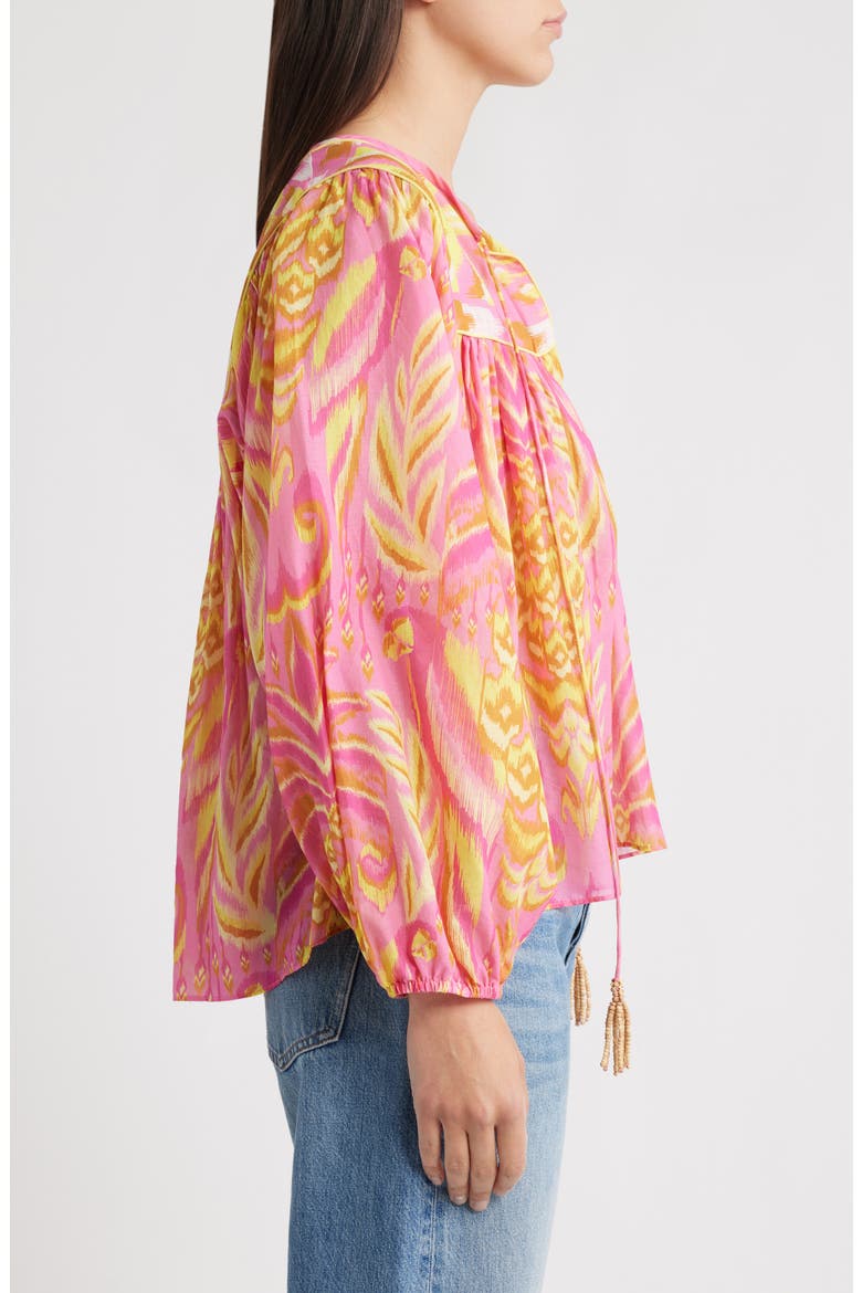 Pineapple Tapestry Tie Neck Top, Alternate, color, PINK