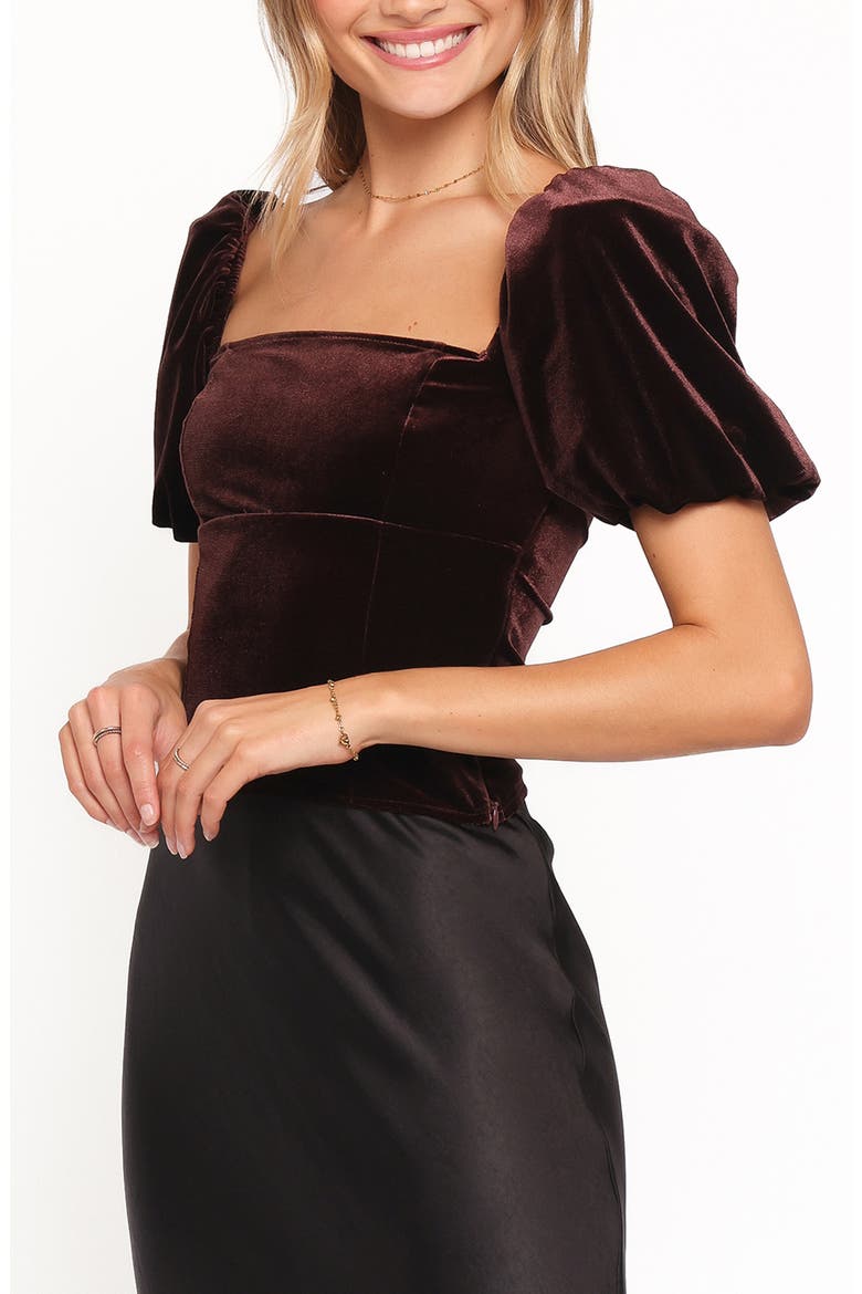 Elyria Velvet Puff Sleeve Top, Alternate, color, CHOCOLATE