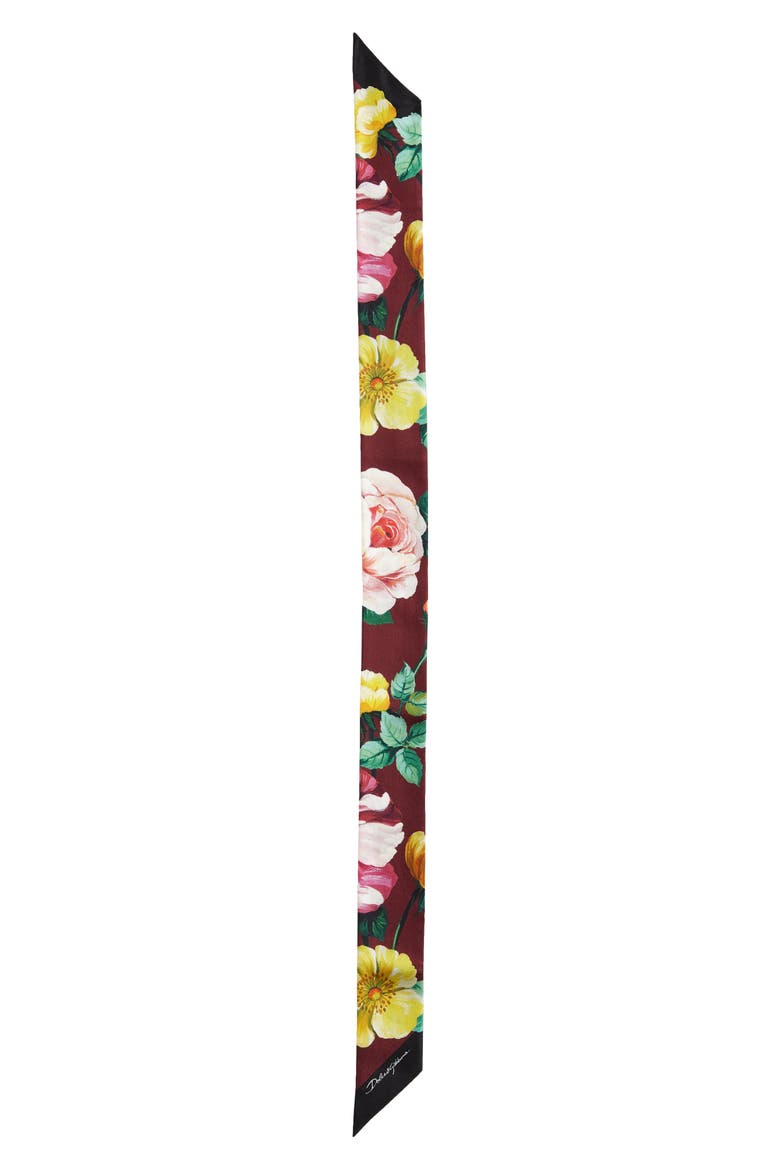 Floral Print Silk Twilly Scarf, Main, color, DK RED PRT