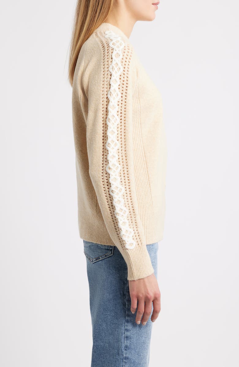 CITY BLUES Embroidered Sleeve Mock Neck Sweater, Alternate, color, Oatmeal