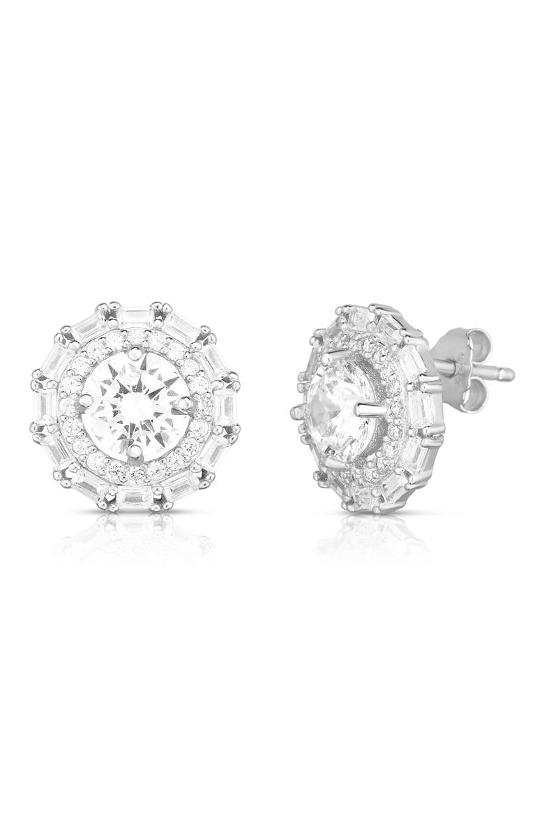Cubic Zirconia Double Halo Stud Earrings, Main, color, SILVER