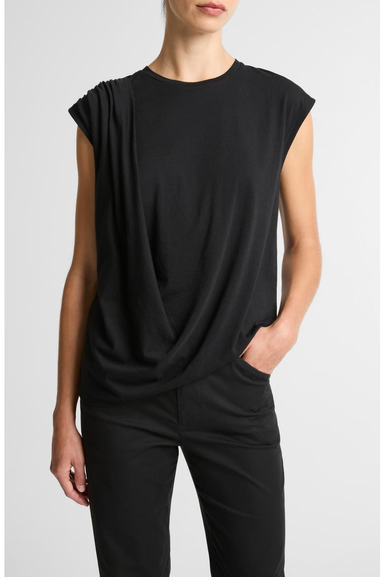Cap Sleeve Drape Top, Alternate, color, BLACK