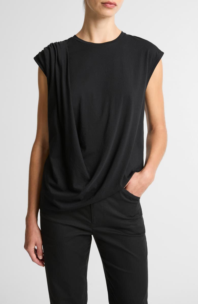 Vince Cap Sleeve Drape Top, Alternate, color, Black