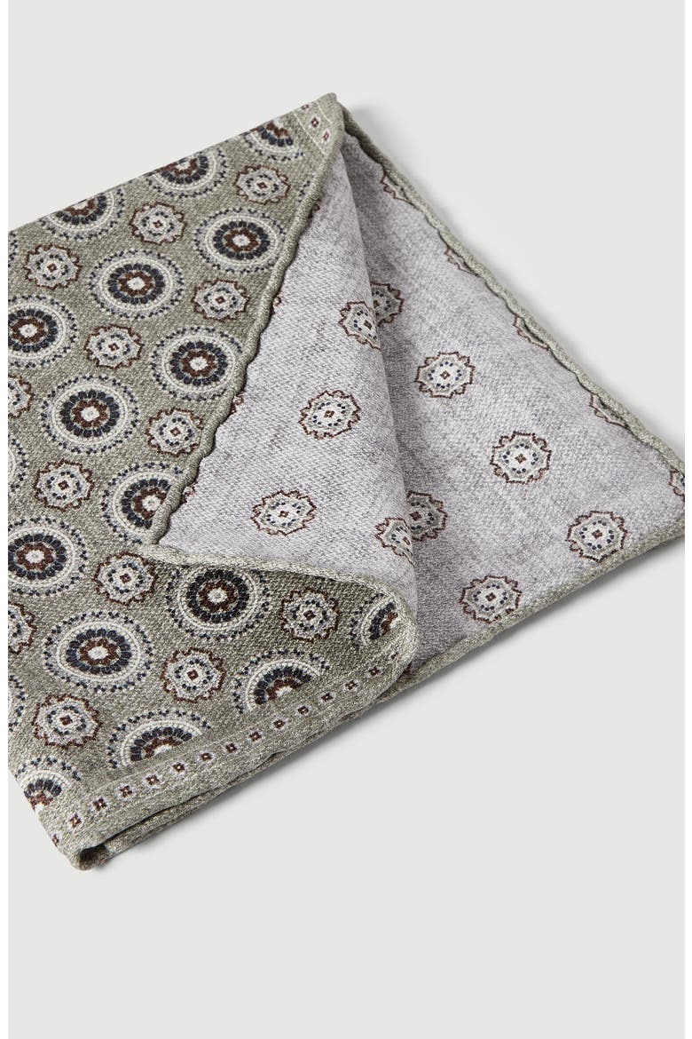 Silk pocket square with medallion design, Alternate, color, Military