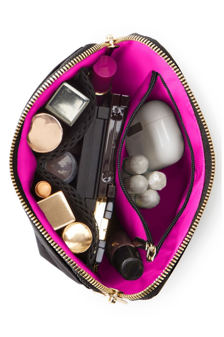 Everyday Leather Makeup Bag, Alternate, color, BLACK/ PINK LEATHER