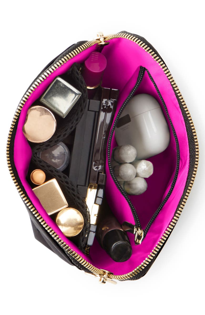 KUSSHI Everyday Leather Makeup Bag, Alternate, color, Black/ Pink Leather