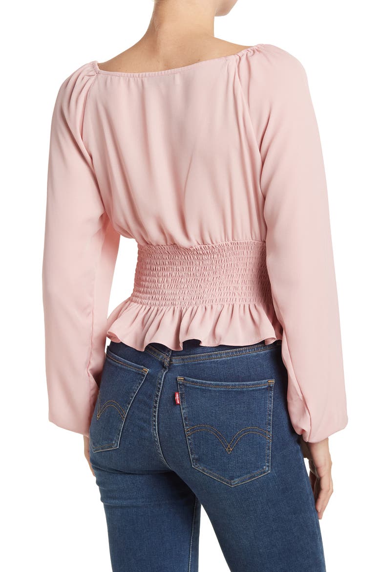 Smocked Waist Raglan Top, Alternate, color, BLUSH