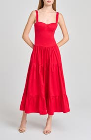 WAYF Melinda Sweetheart Neck Midi Dress