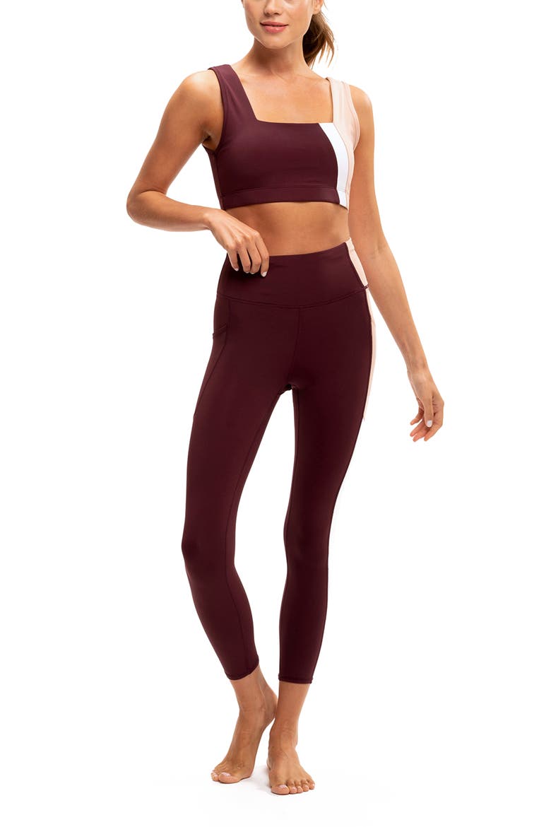 Joanne Colorblock Sports Bra, Alternate, color, ROYAL BURGUNDY / LATTE