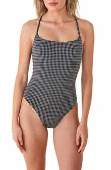 The Fiji Houndstooth Lace-Up Back One-Piece Swimsuit