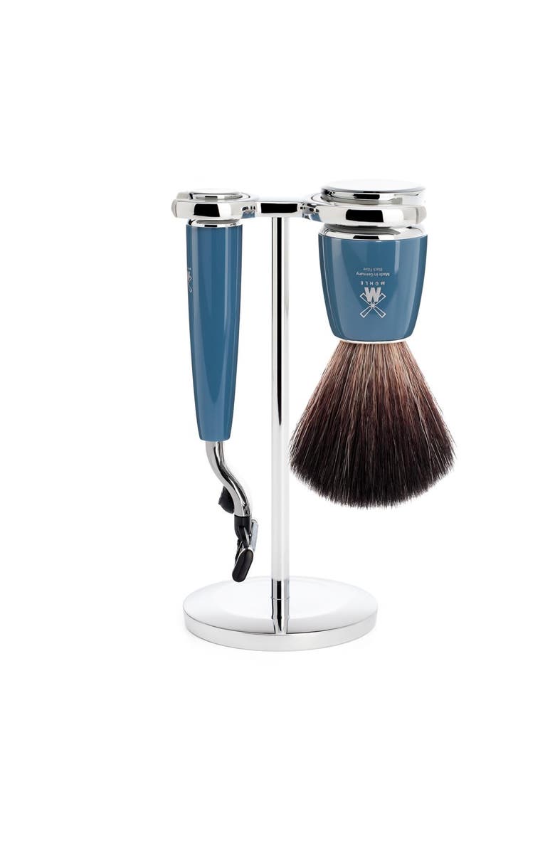MÜHLE Rytmo Petrol Blue 3 Pc. Black Fibre / Mach3 Shaving Set, Main, color, Petrol Blue
