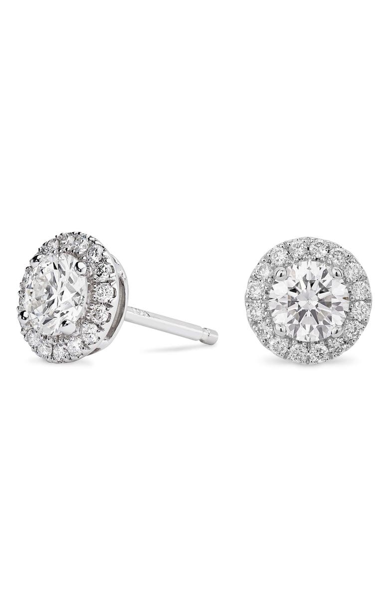 LIGHTBOX 1-Carat Lab Grown Diamond Halo Stud Earrings, Alternate, color, White/ 14K White Gold
