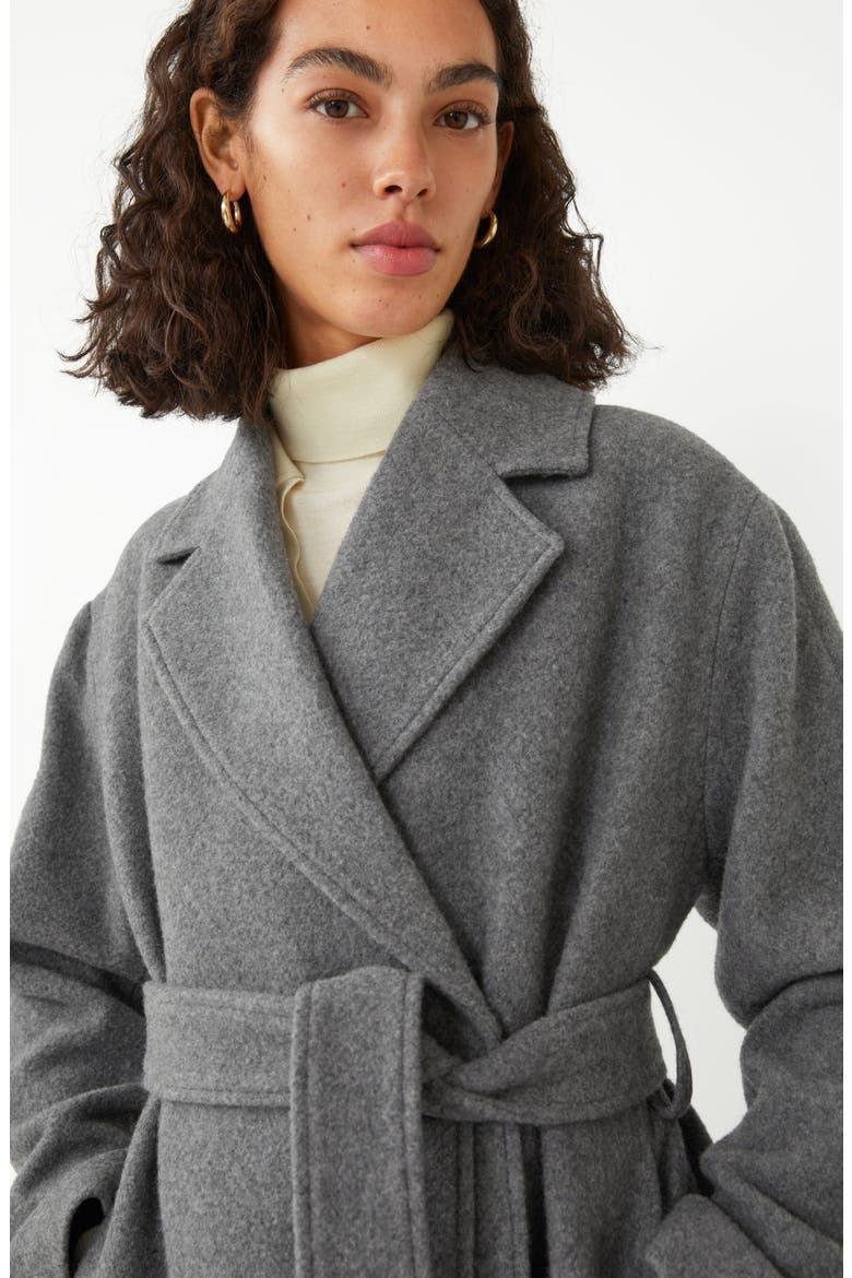 Belted Wool Wrap Coat, Alternate, color, GREY MELANGE