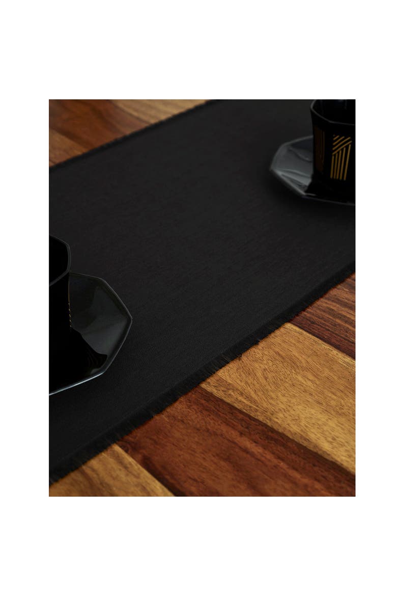 Linen Table Runner - Fringe, Alternate, color, Black