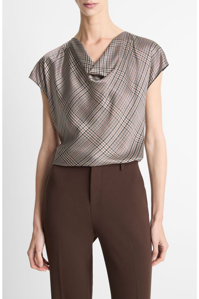 Pressed Plaid Cowl Neck Silk Top, Main, color, MULTI PLAID