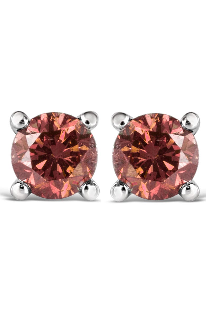 14K Gold 3/4 Cttw Round Pink Diamond Solitaire Stud Earrings, Alternate, color, White