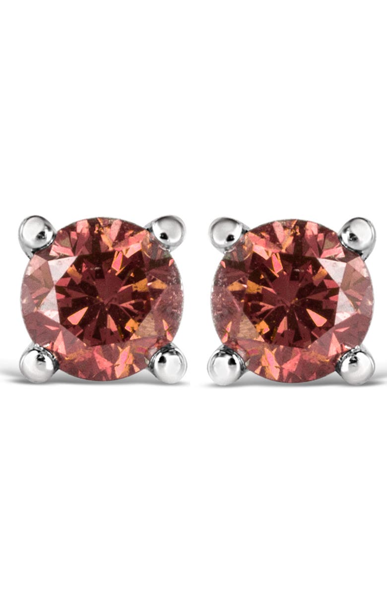Haus of Brilliance 14K Gold 1/3 Cttw Round Pink Diamond Solitaire Stud Earrings, Alternate, color, White