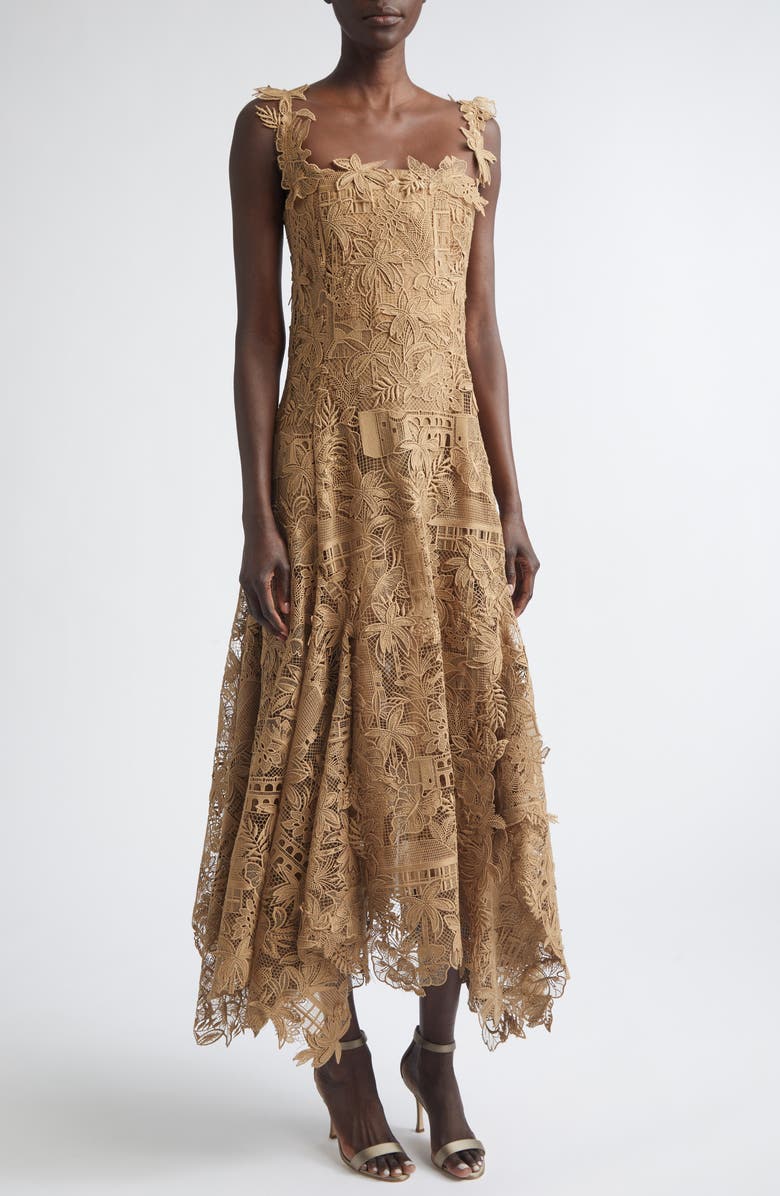 Oscar de la Renta Dominican Republic Toile Guipure Lace Cocktail Dress, Alternate, color, Biscuit