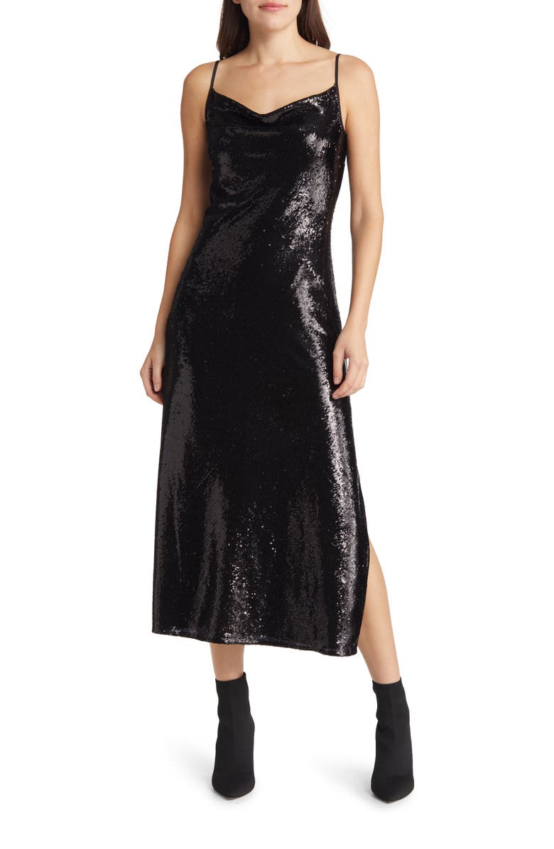 AllSaints Hadley Sequin Cowl Neck Dress, Main, color,