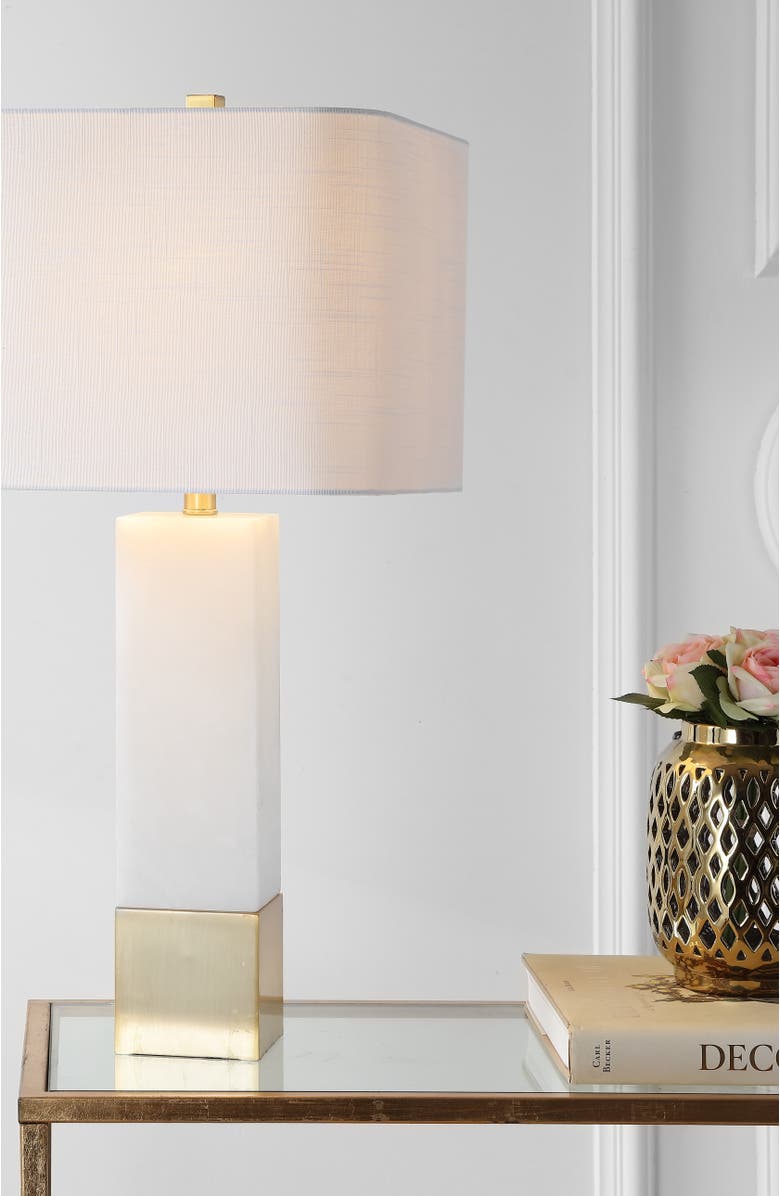 JONATHAN Y Jeffrey Metal/Marble LED Table Lamp, Alternate, color, Brass Gold/White