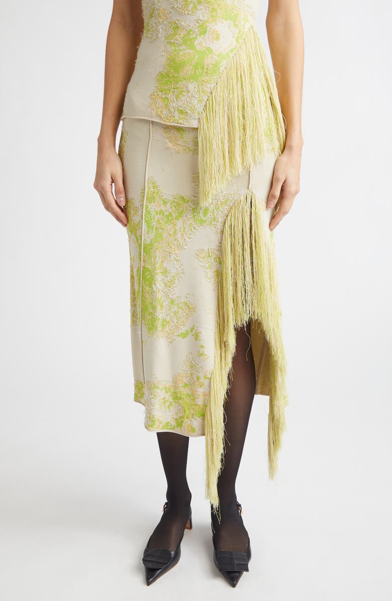 Erdem French Fray Floral Jacquard Pencil Skirt, Main, color, Chartreuse