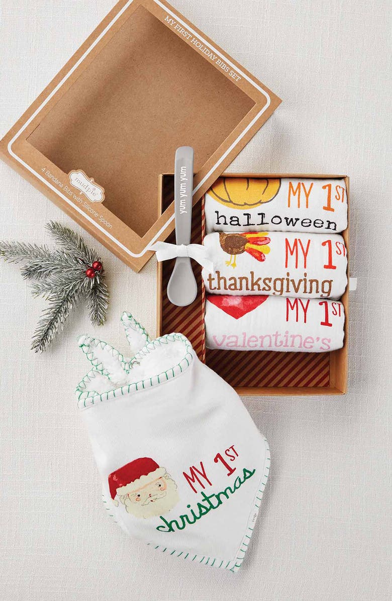 Mud Pie My 1st Holiday 4-Pack Cotton Bib Set, Alternate, color, White