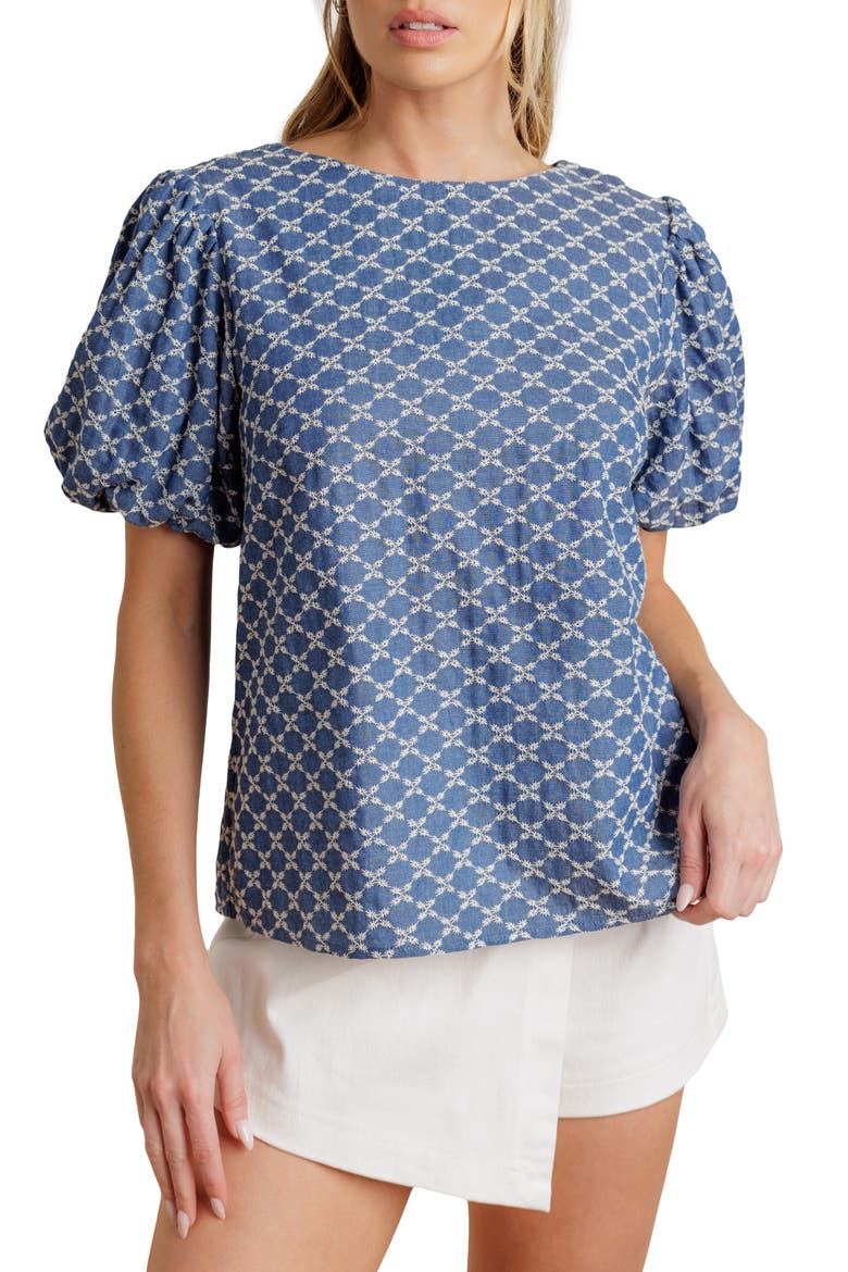 Embroidered Puff Sleeve Top, Main, color, MEDIUM INDIGO