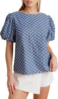 FLYING TOMATO Embroidered Puff Sleeve Top