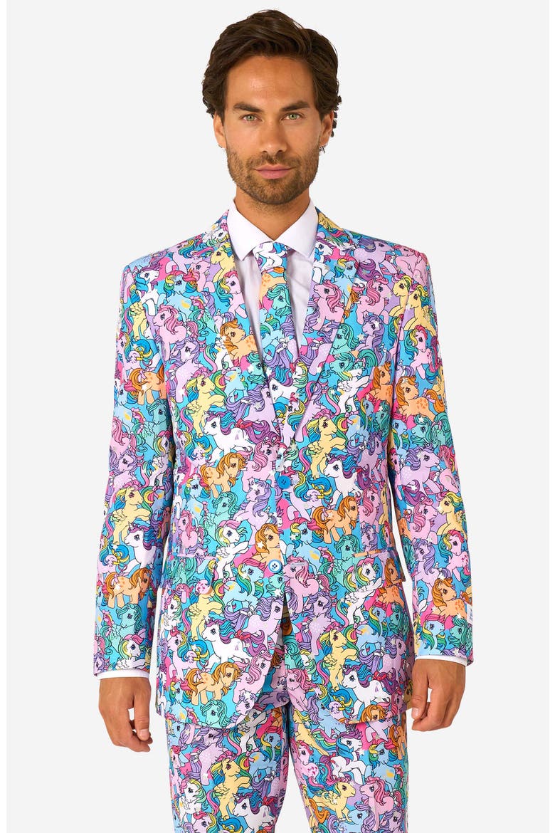 x My Little Pony Slim Fit Two-Piece Suit & Tie Set, Alternate, color, BLACK/PINK MULTI