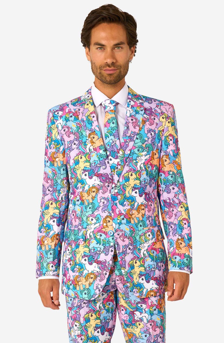 OppoSuits x My Little Pony Slim Fit Two-Piece Suit & Tie Set, Alternate, color, Black/Pink Multi
