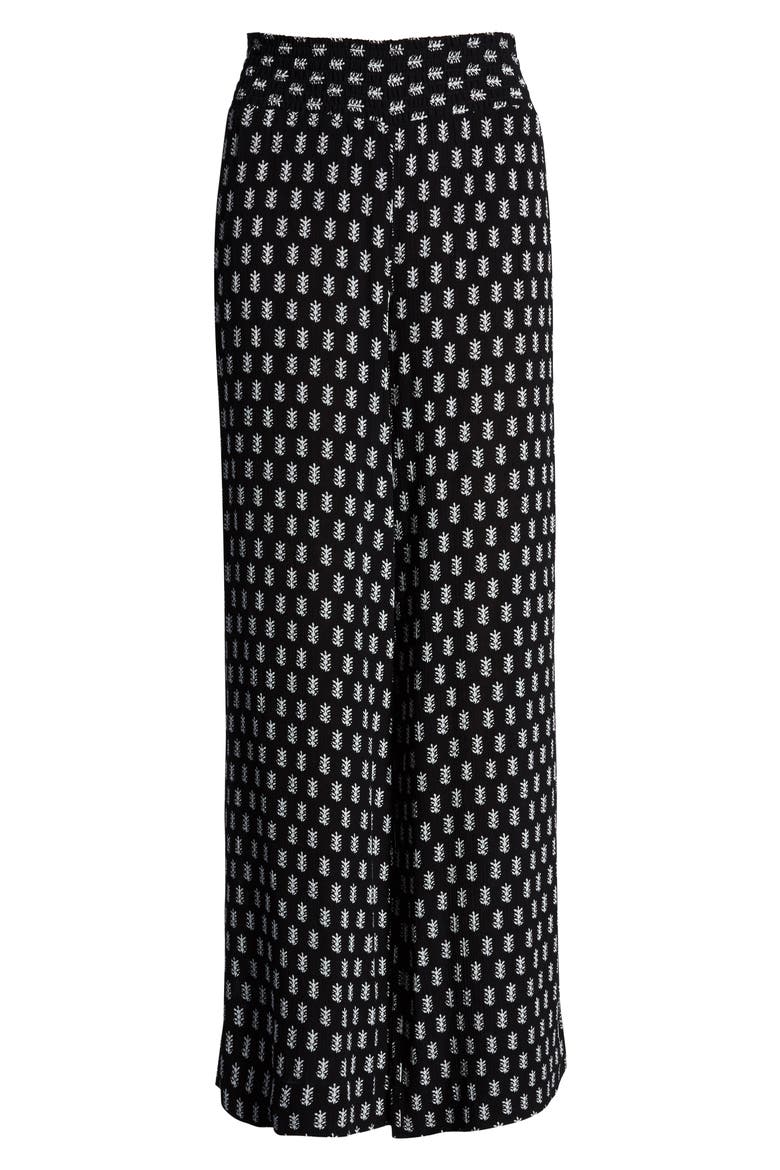 Delhi Ditsy Smock Waist Wide Leg Pants, Alternate, color, BLACK