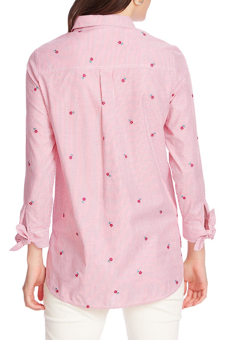 Floral Embroidery Pinstripe Cotton Button-Up Shirt, Alternate, color, APRES PINK