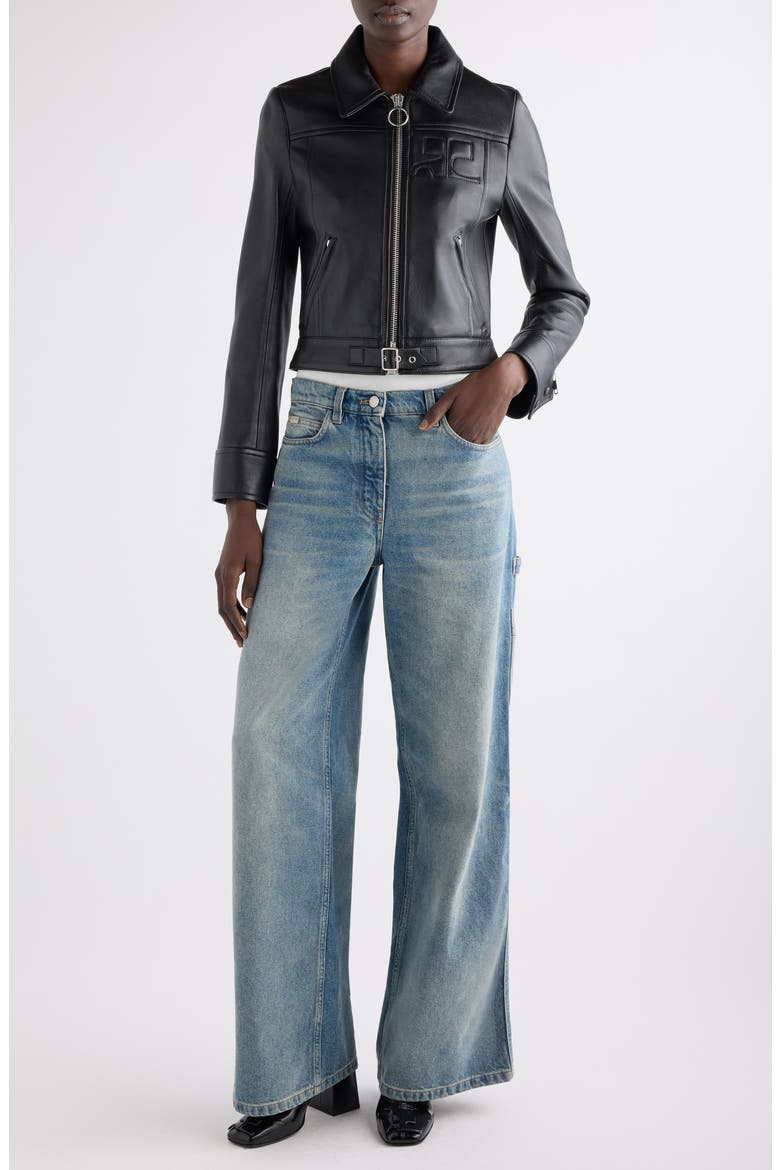 Iconic Zip Lambskin Leather Jacket, Alternate, color, BLACK