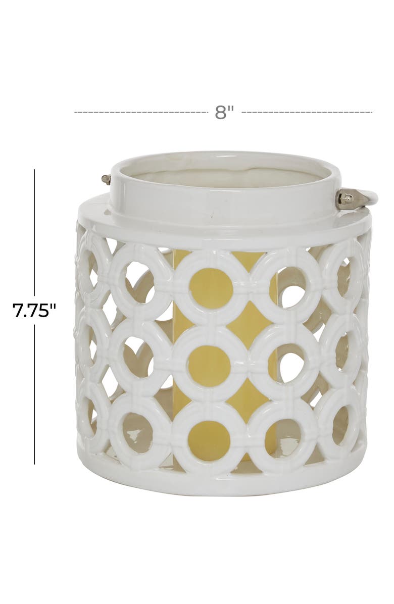 GINGER BIRCH STUDIO White Ceramic Circles Pillar Candle Lantern with Cut Out Design, Alternate, color, White