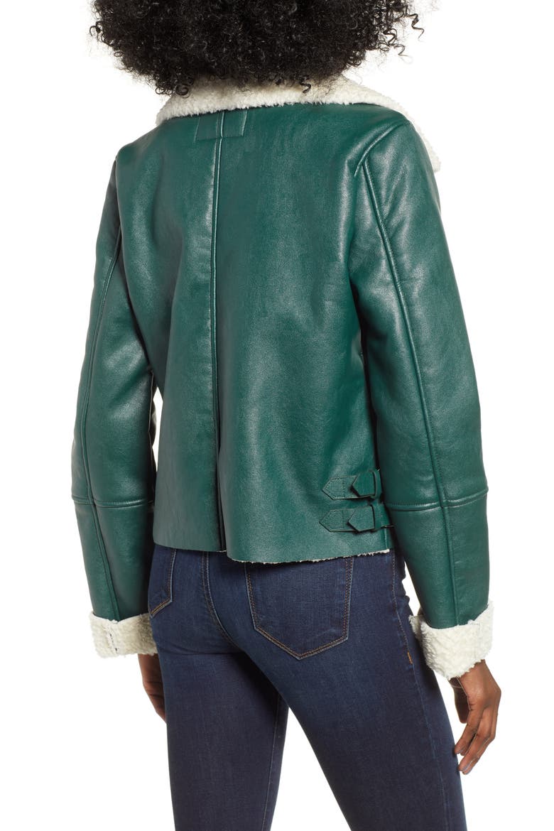 Moto Jacket with Faux Shearling Lining, Alternate, color, OUT OF THE WOODS