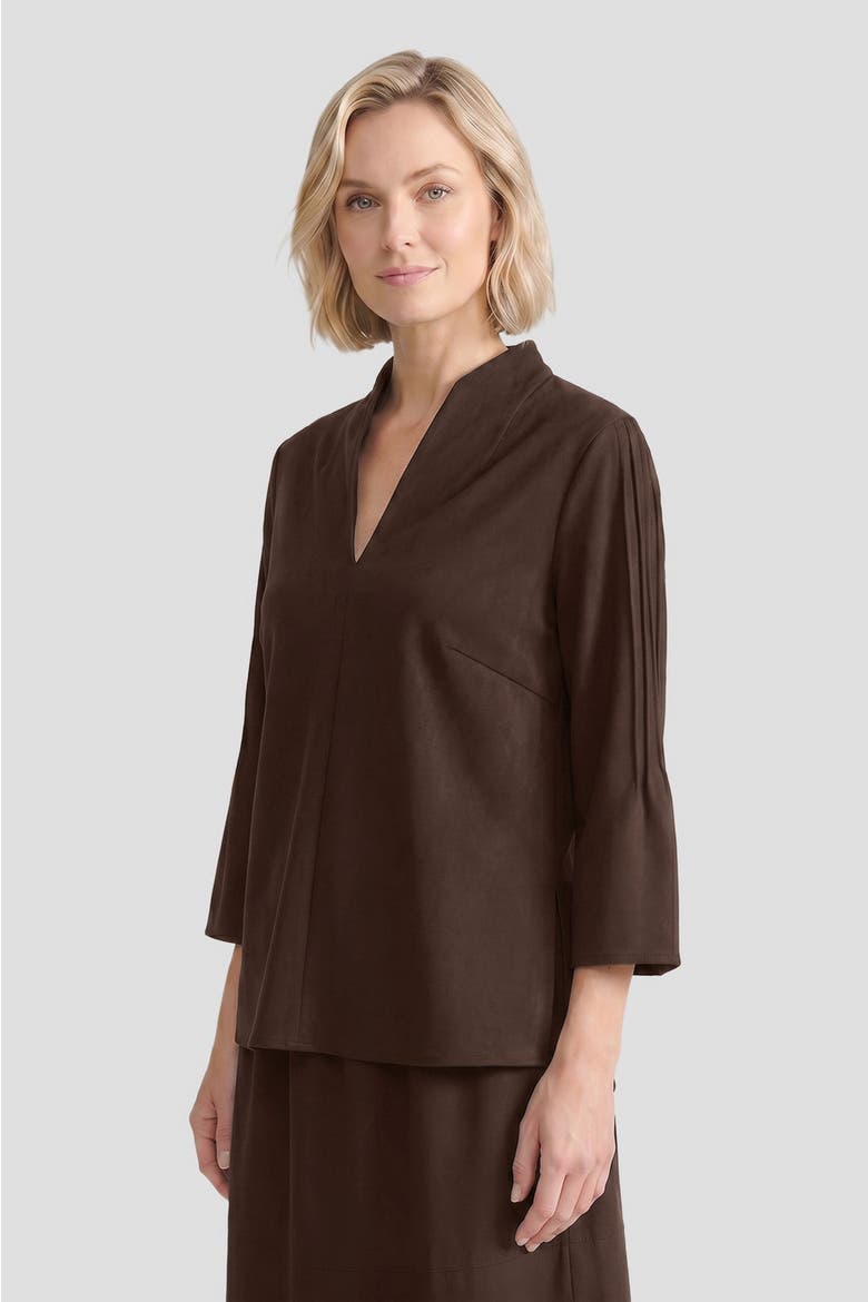 Flare Sleeve Faux Suede Blouse, Alternate, color, Dark Umber