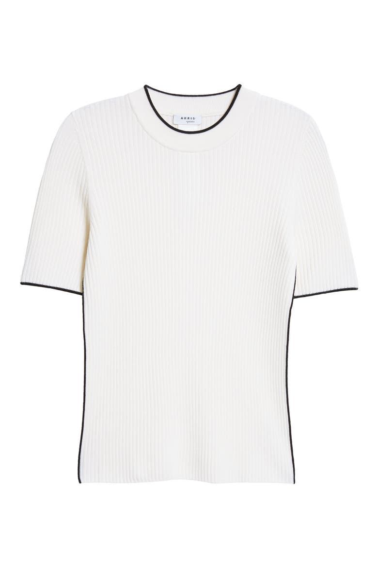 Short Sleeve Virgin Wool Rib Sweater, Alternate, color, CREAM BLACK