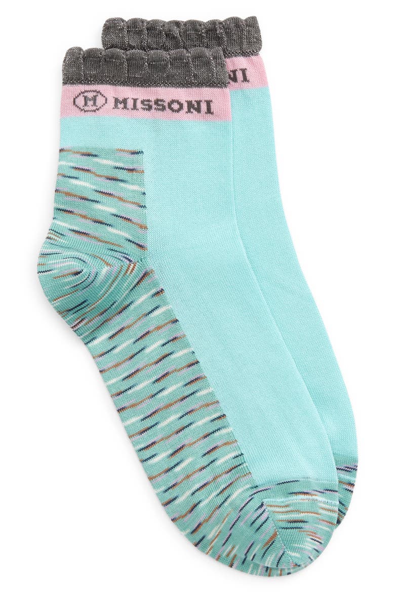 Scalloped Logo Ankle Socks, Main, color, TURQUOISE