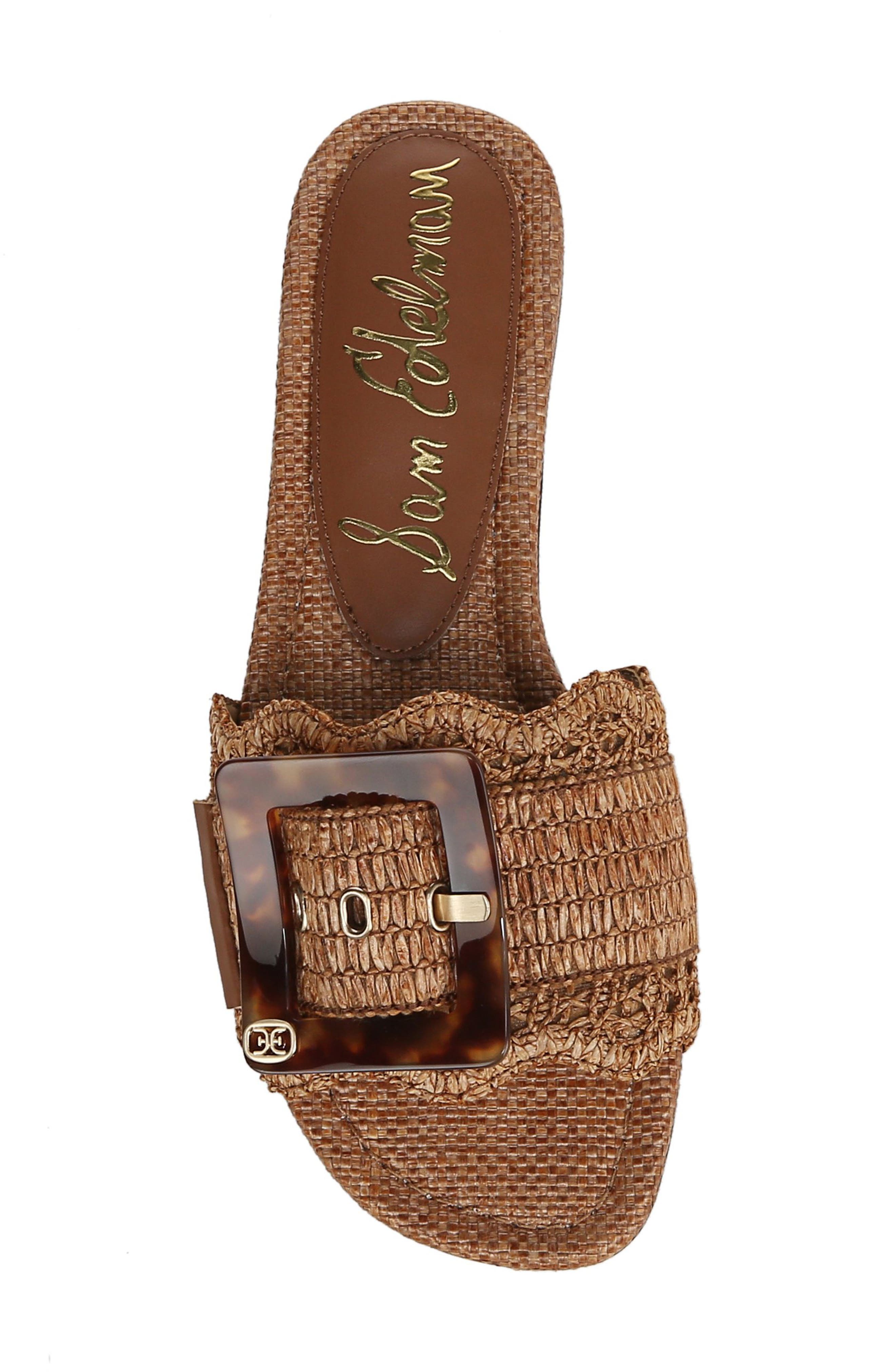 Sam Edelman Bambi Raffia Buckle Slide Sandal, Alternate, color, Cuoio